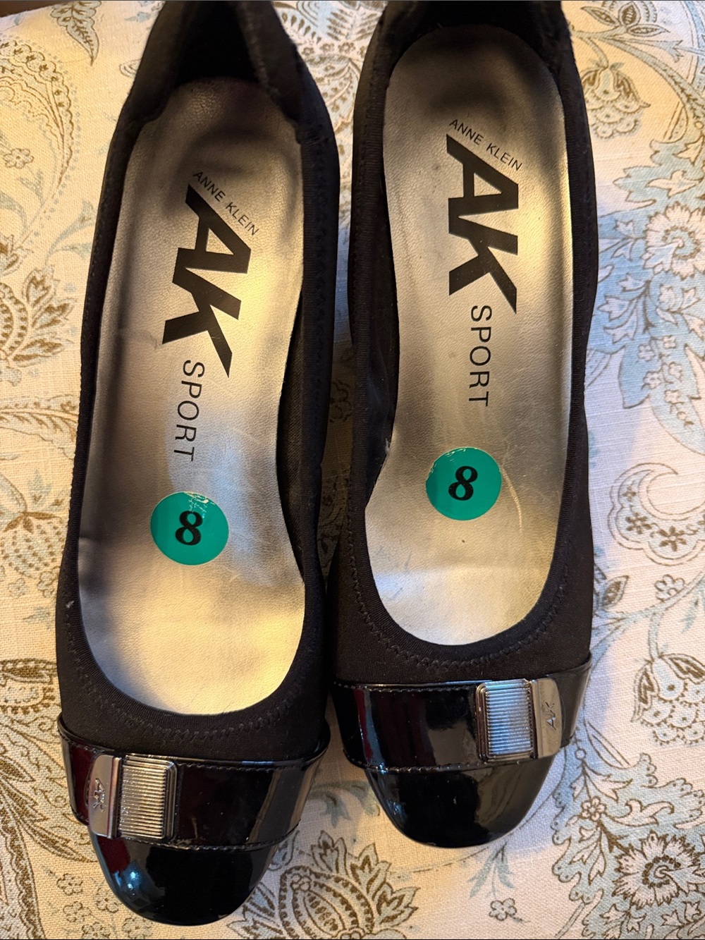 Anne Klein Black Patent Toe Ballet Flats with Silver Accent